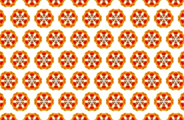 Geometric floral pattern with vibrant orange and red hues, creating a visually captivating and...