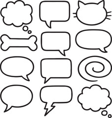 Digital Vector Illustration of Twelve Black Outlined Speech and Thought Bubbles