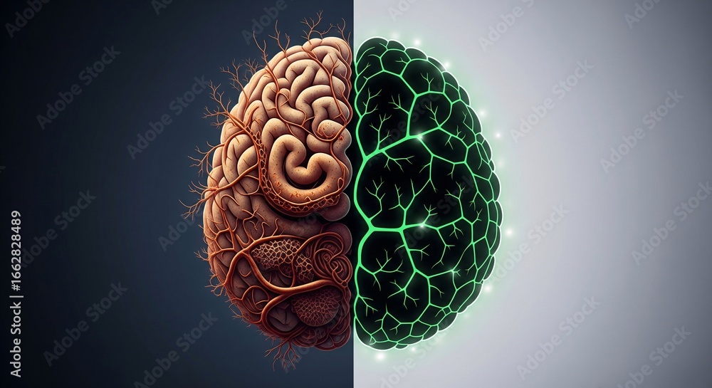 Poster illustration of the human brain representing artificial intelligence and neural networks.