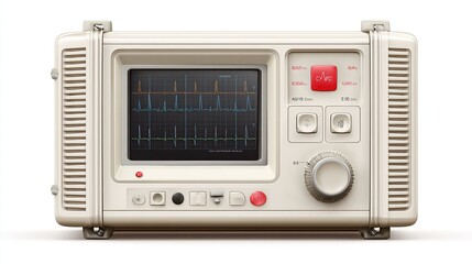 Fototapeta premium Retro medical monitor displaying EKG waveforms in blue, orange, and green