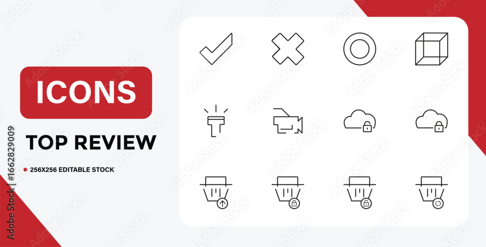 Poster set of minimalist outline icons for user interface design and development