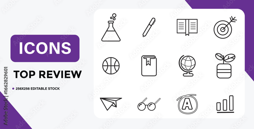 Poster education and learning icon set in outline style for web and mobile design