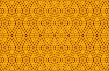 Abstract golden hexagonal honeycomb pattern with intricate geometric tessellation, a symmetrical and mesmerizing visual display of nature's perfect geometry