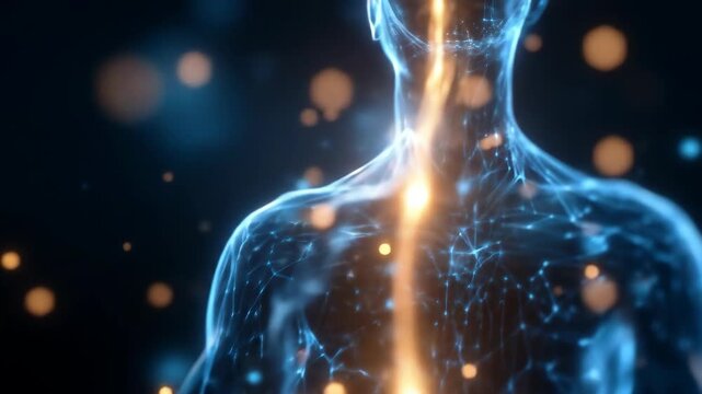Futuristic Animation of Spiritual Energy Awakening Along the Spine During Deep Meditation