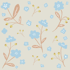 Beautiful raster pattern with simple flowers. Pastel background with floral ornament for textile, wrapping, fabric, clothing, cover, paper, printing, sketch. Soft floral.
