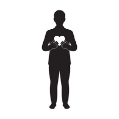Silhouette of person holding a heart symbol