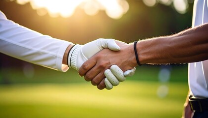 Golfers shaking hands on course