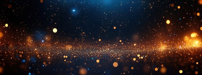 Glowing golden and blue particles scattered in a dark space creating a sparkling and magical atmosphere