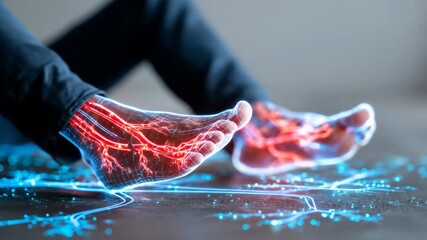 Advanced Bio-Scan Animation Visualizing the Glowing Circulatory and Nervous System in Human Feet - Powered by Adobe