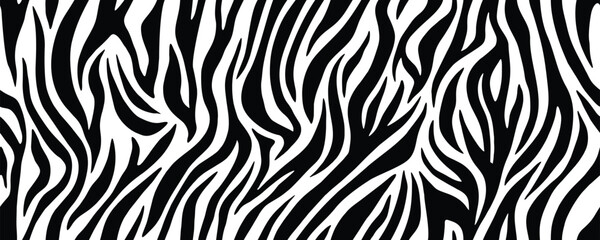 Zebra fur stripe skin, animal pattern. Repeating texture. Printing on fabric. Black and white seamless background. Vector
