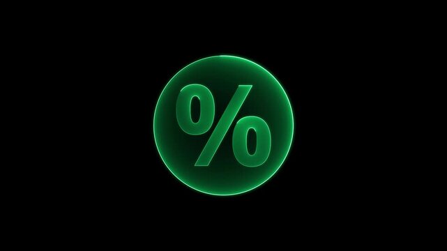 Neon green Persent icon on black background. Animation background for business and finance content.	4k video. %
