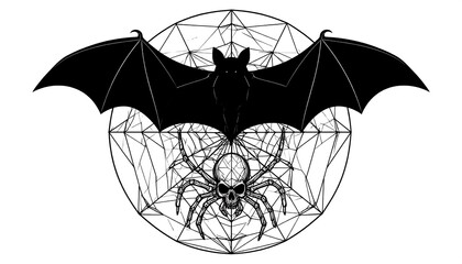 Bat, spider, skull, geometric design