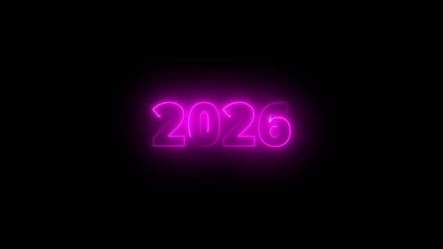 Glowing 2026 New Year's Eve. happy new year 2026, animated on black background with neon red text effect neon 2026 new year celebration