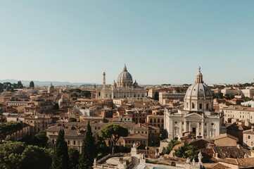 Fototapeta premium Rome cityscape panorama, sunny day, historical buildings, travel