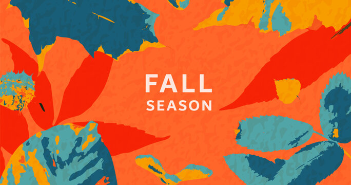 Autumn leaves background vector illustration. Creative fall design template with leaf foliage and retro textured effect for advertising, social media post, holiday invitation