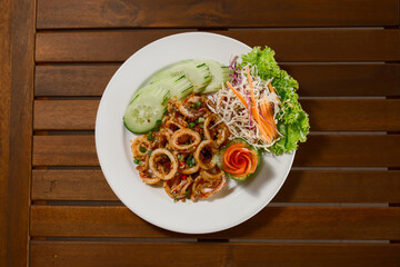 Spicy Thai Stir-Fried Squid with Chili and Salt. Authentic 