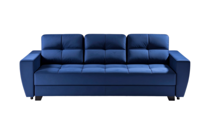 Modern blue sofa with transparent background illustrating home decor
