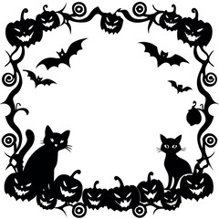 Halloween frame with cats, pumpkins, and bats