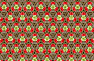 Kaleidoscopic Red Green Geometric Pattern A Seamless Textile Design