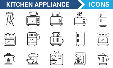Home Kitchen Icons Set Featuring Blenders, Microwaves, Ovens, and More