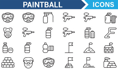 Paintball Gear Icons for Outdoor Sports and Active Lifestyle
