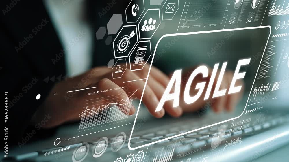 Aufkleber digital transformation in business with focus on agile methodology and innovative technology concept