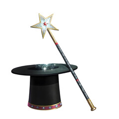 tale composition with magic wand and magician hat