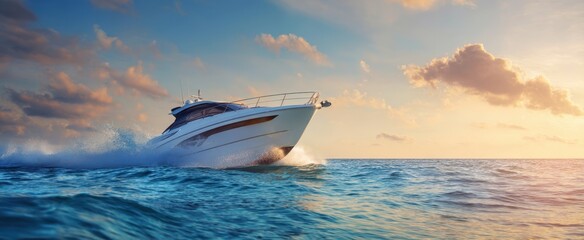The luxurious yacht cruising through sparkling waters at sunset