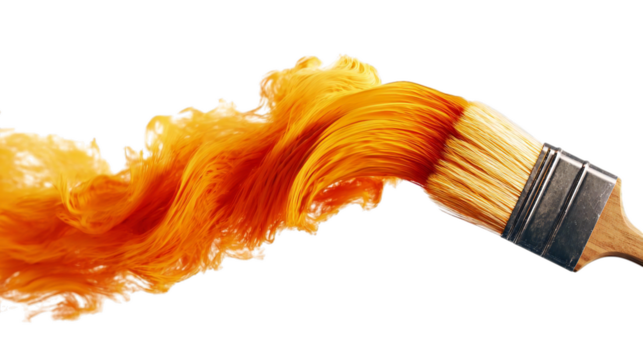 Vibrant orange paint flowing from a brush creates a dynamic and energetic artistic effect, perfect for creative projects and design inspiration.