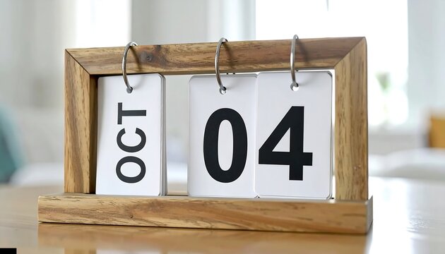 Simple Wooden Desk Calendar Displaying October 4th