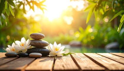 Fototapeta premium Zen garden scene with stones and flowers