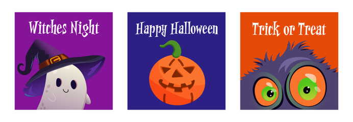 Halloween greeting card set with spooky illustrations