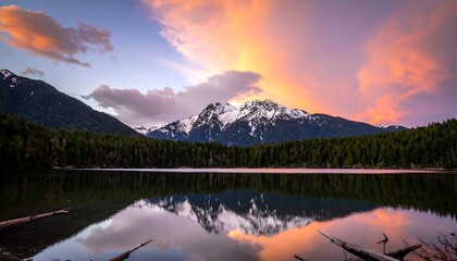 Mountain lake sunset reflection