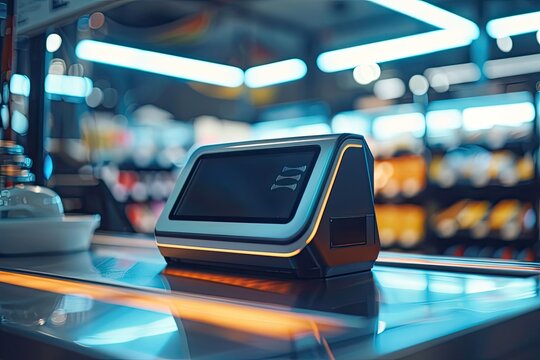 Futuristic glowing contactless payment terminal with digital technology light Ключевые слова: