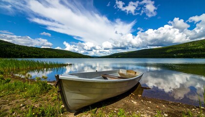 Obraz premium Lakeside scene with boat