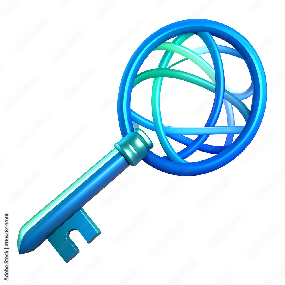 Poster abstract blue key symbolizing digital access and global connection