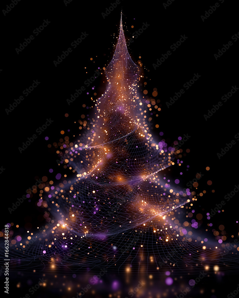 Poster abstract christmas tree: an enchanting, digital composition of a christmas tree crafted from shimmer