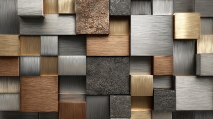 Geometric metal and stone blocks