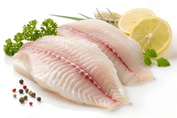 Fresh cod fillets with lemon and parsley ready for cooking meal