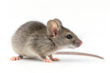 Close up of a cute brown house mouse on a white background