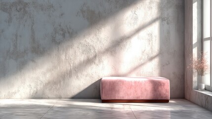 Light-filled room with blush-pink bench