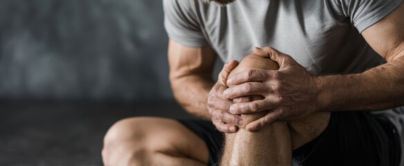 The man cradling his knee in pain during a fitness session.