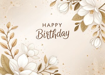 Elegant Happy Birthday Card with Floral Watercolor background. 