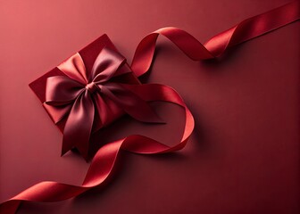 Elegant Red Gift Box with Flowing Satin Ribbon Background. 