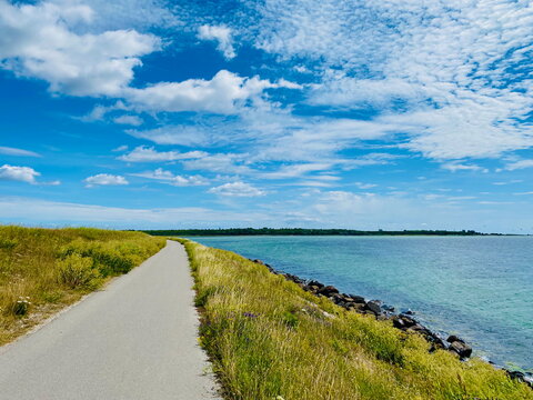 Scenic coastal path at Kalvebod F&aelig;lled in Naturpark Amager, Denmark.