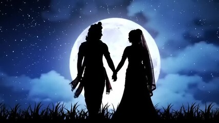 Couple Silhouette Moonlit Night.