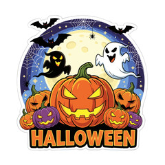 Illustration Vector with Halloween Pumpkins Ghosts and Bats Decorative Design