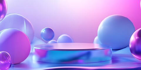 Obraz premium Neon Purple and Blue Abstract Background with Floating Spheres Perfect for Product Displays