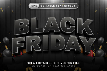 black friday 3d text effect and editable text effect with balloon and gift box illustrations