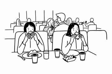 Casual dining scene shows people enjoying burgers in a social eating environment together